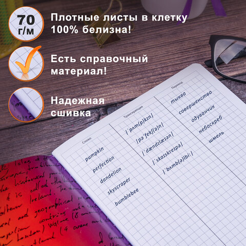 Тетрадь-словарь для записи английских слов, А5, 60 л., КОЖЗАМ, сшивка, клетка, "World", BRAUBERG, 404038 - фото 14