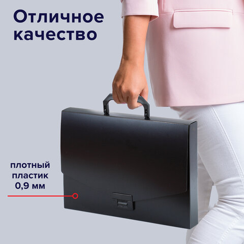 Папка-портфель пластиковая BRAUBERG "Energy" А4 (330х256х32 мм), без отделений, черная, 221202 - фото 6