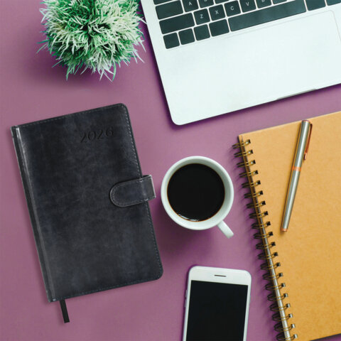 Ежедневник датированный 2026 А5 138x213 мм, BRAUBERG "Legend", под кожу, застежка, серый, 117068 - фото 5