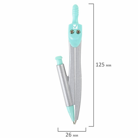 Готовальня BRAUBERG SCHOOL KIT, 9 предметов, циркуль 125 мм, чертежные принадлежности, мятный цвет, 210716 - фото 12