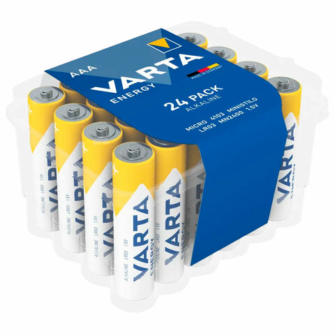 Батарейки алкалиновые "мизинчиковые" КОМПЛЕКТ 24 шт., VARTA ENERGY, ААА (LR03,15А), пластиковый бокс, 4103229224 - фото 1