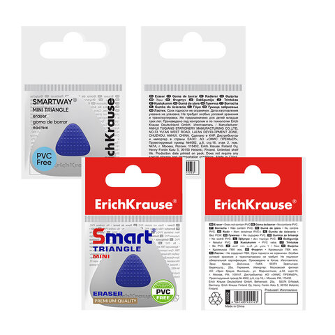 Ластик ERICH KRAUSE "SmartWay Mini Triangle", 37х35х9 мм, белый, треугольный, пластиковый держатель, 45552 - фото 3