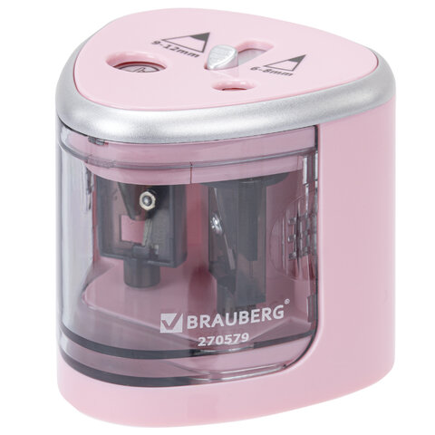 Точилка электрическая BRAUBERG DUAL (для 2 диаметров карандашей!), 4 батарейки АА, розовая, 270579 - фото 1
