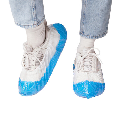 Бахилы двойные, КОМПЛЕКТ 100 шт. (50 пар), СУПЕР ЭКСТРА, 39х14 см, двойная резинка, 54 мкм, 5,1 г, ELEGREEN, ПНД-8/19/2р-Б-С - фото 1