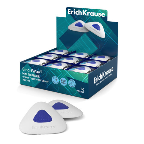 Ластик ERICH KRAUSE "SmartWay Mini Triangle", 37х35х9 мм, белый, треугольный, пластиковый держатель, 45552 - фото 1