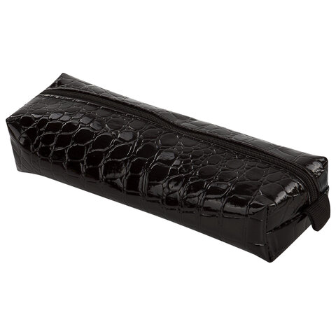 Пенал-косметичка BRAUBERG "Ultra black", "крокодиловая кожа", 20х6х4 см, 223909 - фото 1