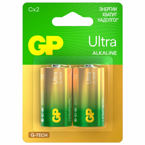 Батарейки КОМПЛЕКТ 2 шт., GP Ultra G-Tech, С (LR14, 14А), алкалиновые, блистер, 14AU-2CR2 - фото 1