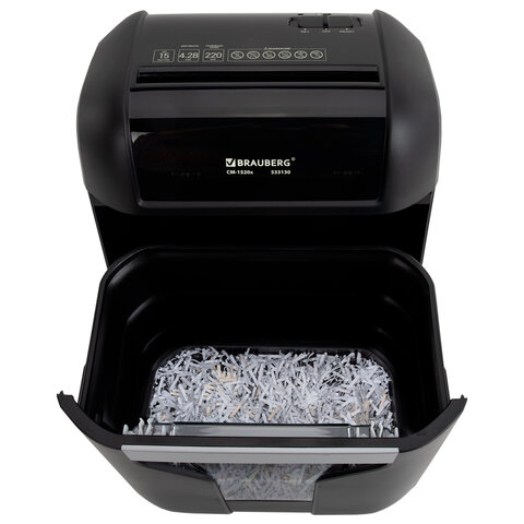Уничтожитель (шредер) BRAUBERG PROFESSIONAL CM-1520x, "Heavy Duty", 4 уровень секретности, 4х28 мм, 15 листов, корзина 20 литров, 533130 - фото 6