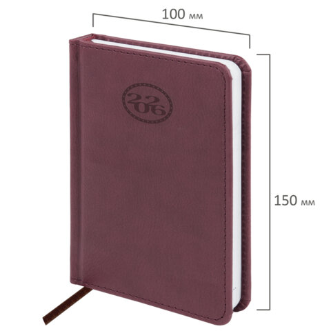 Ежедневник датированный 2026, МАЛЫЙ ФОРМАТ 100х150 мм, А6, BRAUBERG "Favorite", под кожу, коричневый, 117249 - фото 2