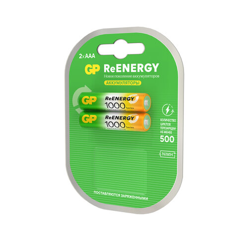 Батарейки аккумуляторные GP ReEnergy Ni-Mh мизинчиковые КОМПЛЕКТ 2 шт., ААА (HR03), 950 mAh, 100AAAHCRGY, 100AAAHCRGY-2CR - фото 2