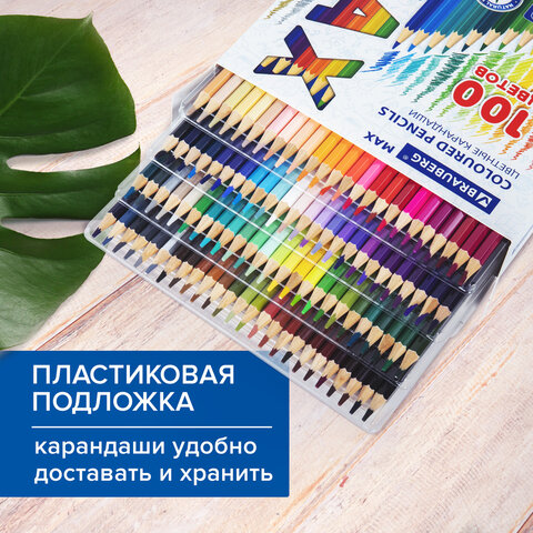 Карандаши цветные супермягкие яркие BRAUBERG MAX, 100 цветов, шестигранные, грифель 3,3 мм, натуральное дерево, 181862 - фото 14