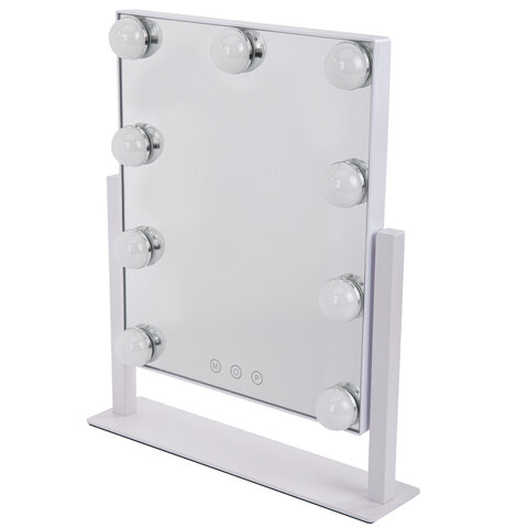 Зеркало для макияжа гримерное с подсветкой, 9 LED-ламп, 3 режима свечения, размер 25х30 см, работа от сети 220 V, цвет белый, BRABIX, 609335 - фото 3