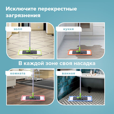 Насадка МОП плоская КОМПЛЕКТ 4 шт, УНИВЕРСАЛЬНАЯ для швабр 38-42 см (ТИП К), микрофибра, LAIMA, 607459 - фото 18