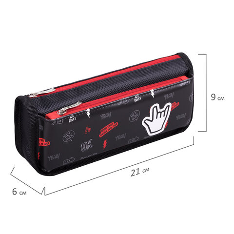 Пенал мягкий BRAUBERG, 2 отделения, полиэстер, "Cool vibes", черный, 21х9х6 см, 271573 - фото 5