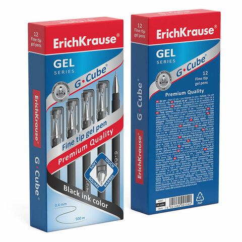 Ручка гелевая ERICH KRAUSE "G-cube", ЧЕРНАЯ, корпус черный, игольчатый узел 0,5 мм, линия письма 0,4 мм, 46447 - фото 5