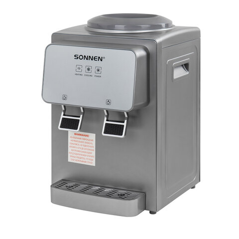 Кулер для воды SONNEN TSE-02GP, настольный, НАГРЕВ/ОХЛАЖДЕНИЕ ЭЛЕКТРОННОЕ, 2 крана, серебристый, 455745 - фото 1