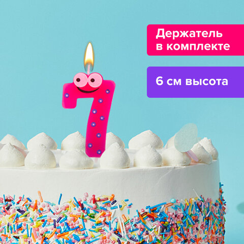 Свеча-цифра для торта "7" "С глазками", 6 см, ЗОЛОТАЯ СКАЗКА, с держателем, в блистере, 591410 - фото 6