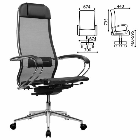 Кресло МЕТТА "ErgoLife" 10 B1-104K, хром, синхромеханизм, прочная сетка, черное - фото 3