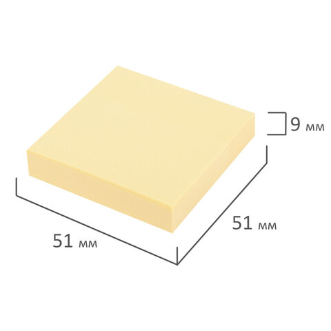 Блок самоклеящийся (стикеры) STAFF STANDARD, ПАСТЕЛЬНЫЙ 51х51 мм, желтый, 100 листов, 116577 - фото 3