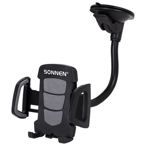 Держатель для телефона в авто на стекло SONNEN, зажим 50-100 мм, вращение 360°, 354921 - фото 1