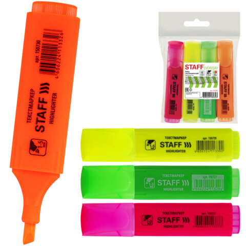 Набор текстовыделителей STAFF "EVERYDAY" HL-243, 4 шт., АССОРТИ, линия 1-5 мм, 151243 - фото 1
