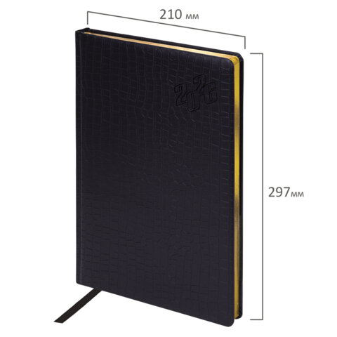 Ежедневник датированный 2026 БОЛЬШОЙ ФОРМАТ 210х297мм А4, BRAUBERG Comodo, под кожу, черный, 117242 - фото 2