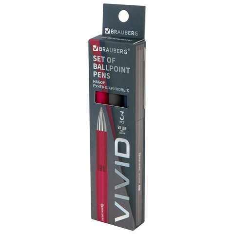 Ручки шариковые с грипом BRAUBERG "VIVID", НАБОР 3 ШТУКИ, СИНИЕ, SOFT TOUCH покрытие, узел 0,7 мм, линия письма 0,35 мм, 144401 - фото 13