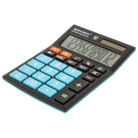 Калькулятор настольный BRAUBERG ULTRA COLOR-12-BKBU (192x143 мм), 12 разрядов, двойное питание, ЧЕРНО-ГОЛУБОЙ, 250497 - фото 5