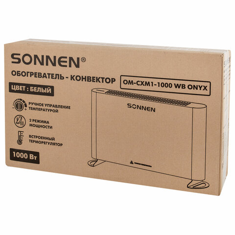 Обогреватель-конвектор SONNEN ONYX-1000.1, 1000 Вт, Х-образный нагревательный элемент, белый, сделано в России, 457629 - фото 3