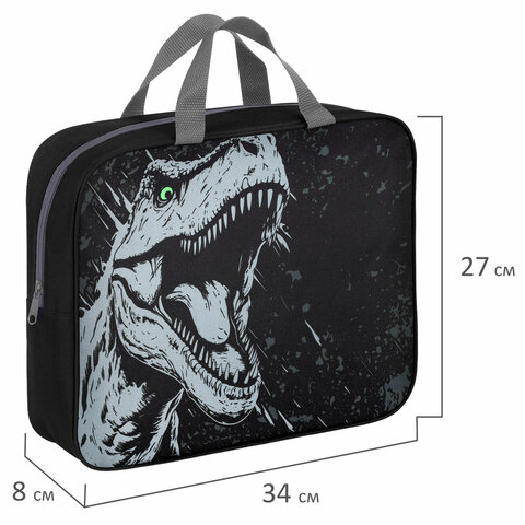 Папка на молнии с ручками BRAUBERG А4, 1 отделение, полиэстер, 80 мм, "Scary dino", 273308 - фото 8