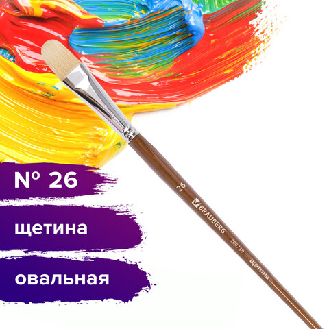 Кисть художественная профессиональная BRAUBERG ART CLASSIC, щетина, овальная, № 26, длинная ручка, 200739 - фото 6