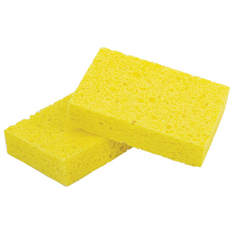 Губки для посуды 95х65х20 мм, ЦЕЛЛЮЛОЗНЫЕ, КОМПЛЕКТ 2 штуки, желтые, LAIMA, 700255 - фото 3