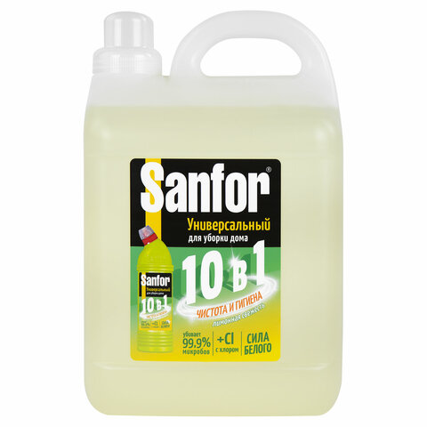 Чистящее средство 5 л, SANFOR 10 в 1 Universal "Лимонная свежесть", 22055 - фото 1