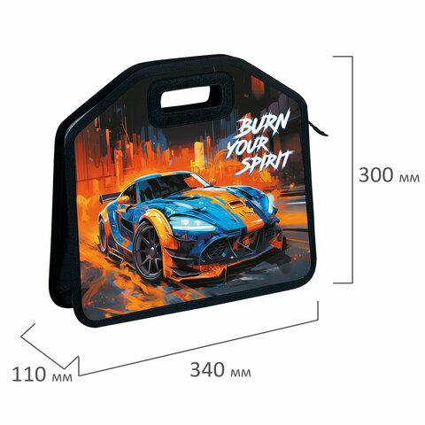 Папка-сумка ЮНЛАНДИЯ, 1 отделение, фетровые ручки, 34х30х11 см, "Race car", 273382 - фото 6
