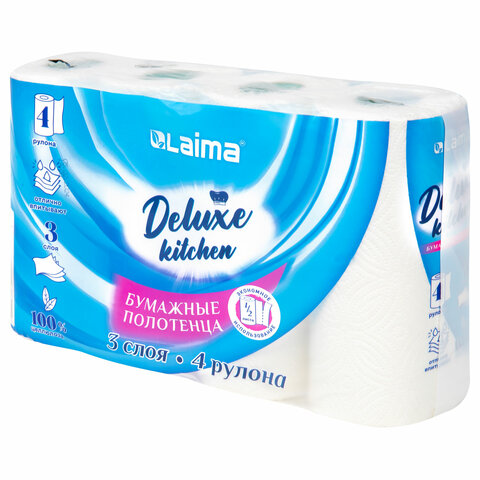 Полотенца бумажные 3-х слойные, 4 рулона по 11 м (отрыв 1/2 листа), LAIMA Deluxe, 100% целлюлоза, 115400 - фото 9