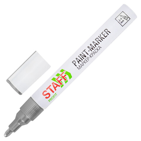 Маркер-краска лаковый (paint marker) 2-4 мм, СЕРЕБРИСТЫЙ, НИТРО-ОСНОВА, STAFF PROFIT, для любых поверхностей, 152580 - фото 2