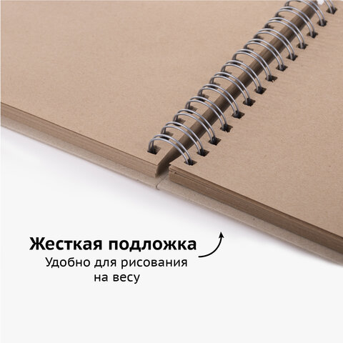 Скетчбук, крафт-бумага 80 г/м2, 142х212 мм, 120 л., гребень, твердая обложка, BRAUBERG ART DEBUT, 112998 - фото 10
