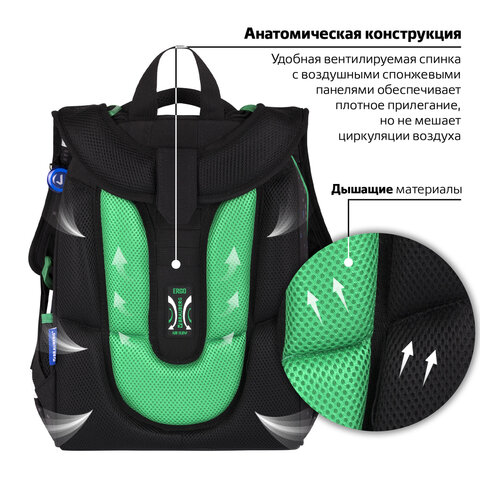 Ранец BRAUBERG PREMIUM, 2 отделения, с брелоком, "Space strike", патчи на липучках, 38х29х16 см, 273104 - фото 15