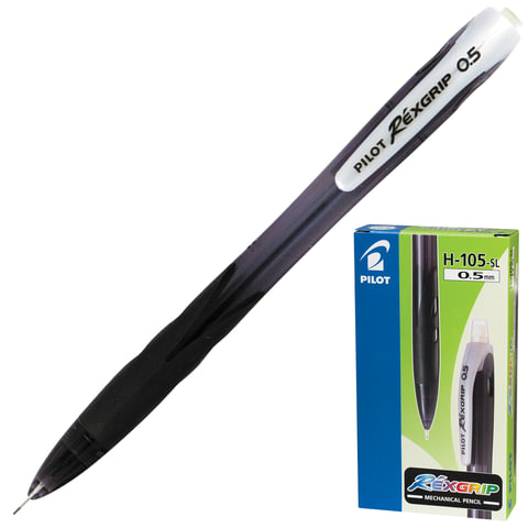 Карандаш механический PILOT Н-105 "Rex Grip", корпус черный, резиновый грип, ластик, 0,5 мм, H-105 B - фото 1