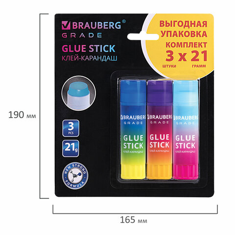 Клей-карандаш 21 г, ВЫГОДНАЯ УПАКОВКА, BRAUBERG "Grade", 3 штуки на блистере, PVP-основа, 271248 - фото 12