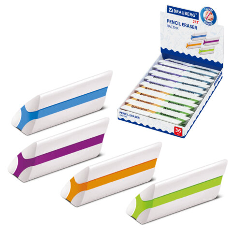 Ластик BRAUBERG "Jet", 57х16х16 мм, цвет ассорти, треугольный, скошенные края, 228718 - фото 1