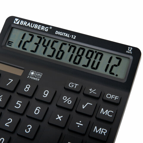 Калькулятор настольный BRAUBERG DIGITAL-12-BK (151х152 мм), 12 разрядов, двойное питание, ЧЕРНЫЙ, 272968 - фото 6