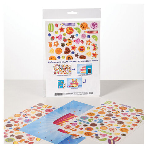 Наклейки бумажные с игровым полем НАБОР 2 листа, 184 наклейки, "Сладкое настроение", HATBER, 2Н5н - фото 1