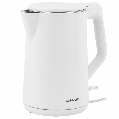 Чайник электрический с двойными стенками SONNEN KT-4103, 1,5 л, 2200 Вт, белый, 456376 - фото 1