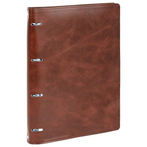 Тетрадь на кольцах БОЛЬШАЯ А4 (240х310 мм), 120 листов, под кожу, клетка, BRAUBERG "Main", коричневый, 404511 - фото 1