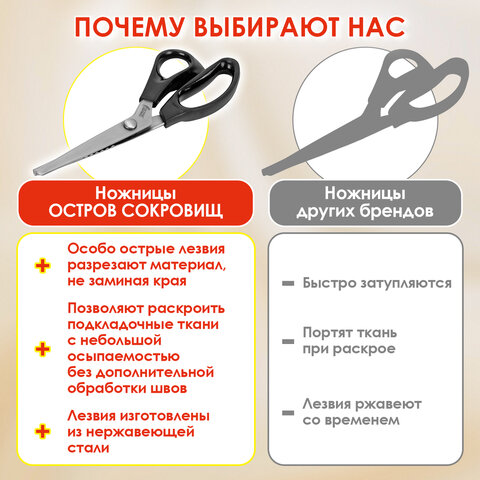 Ножницы портновские ФИГУРНЫЕ ЗИГЗАГ 240 мм, черные, пластиковые ручки, ОСТРОВ СОКРОВИЩ, 665600 - фото 17