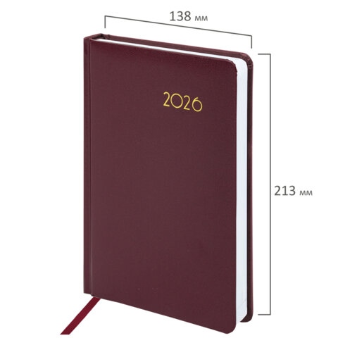 Ежедневник датированный 2026, А5, 138x213 мм, BRAUBERG "Select", балакрон, бордовый, 117084 - фото 2