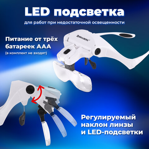 Лупа налобная с LED-ПОДСВЕТКОЙ, 5 сменных линз 95х33 мм, увеличение 1,0 - 3,5, BRAUBERG, 455929 Лупа налобная с LED-ПОДСВЕТКОЙ, 5 сменных линз 95х33 мм, увеличение 1,0 - 3,5, BRAUBERG, 455929 - фото 16