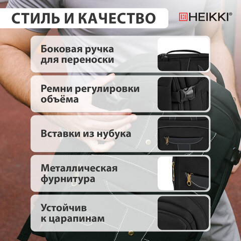 Рюкзак HEIKKI DESERTED (ХЕЙКИ) универсальный, отделение для ноутбука, EVA-спинка, черный, 48х34х18 см, 273876 - фото 23