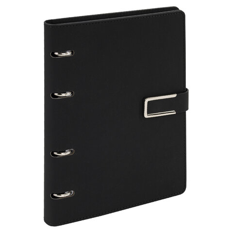 Тетрадь на кольцах А5, 180х220 мм, 120 л., под кожу soft-touch, застежка, BRAUBERG SHADE, черный, 405246 - фото 1